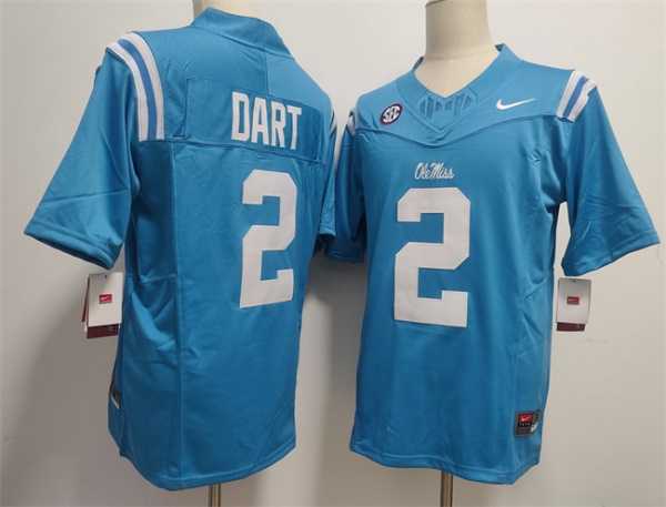 Mens Ole Miss Rebels #2 Jaxson Dart Powder Blue F.U.S.E. Stitched Football Jersey->ole miss rebels->NCAA Jersey